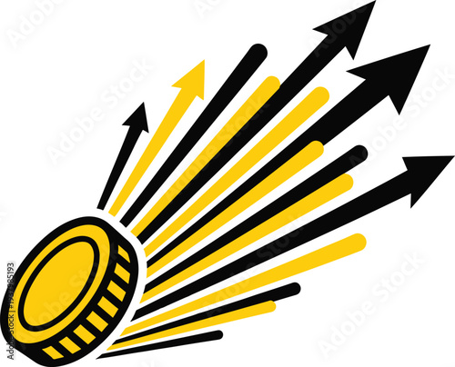 Coin emitting many arrows upwards representing financial growth