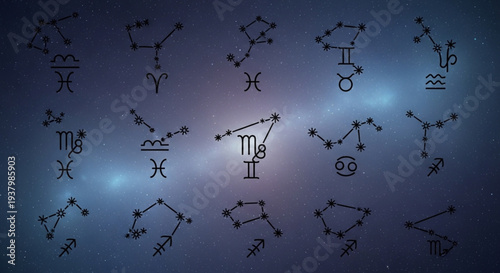 Zodiac Constellations - A Celestial Map of Astrological Signs.