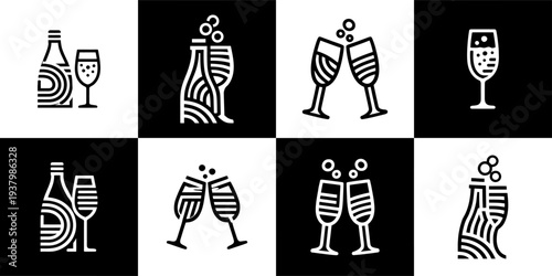 Icon Set Vector of 8 Champagne and Toasting Celebration Icons