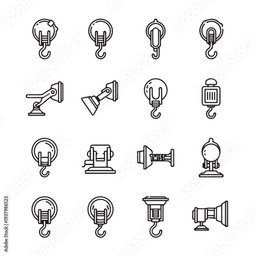 Collection of Lifting Hooks and Hoist Equipment Icons