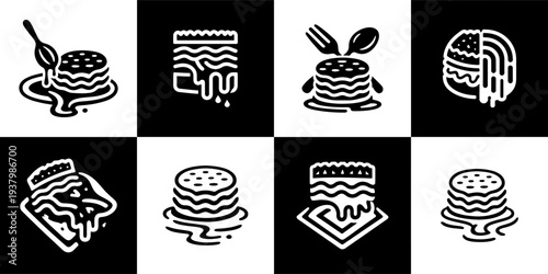 Icon Set Vector of 8 Pancakes and Breakfast Food Icons
