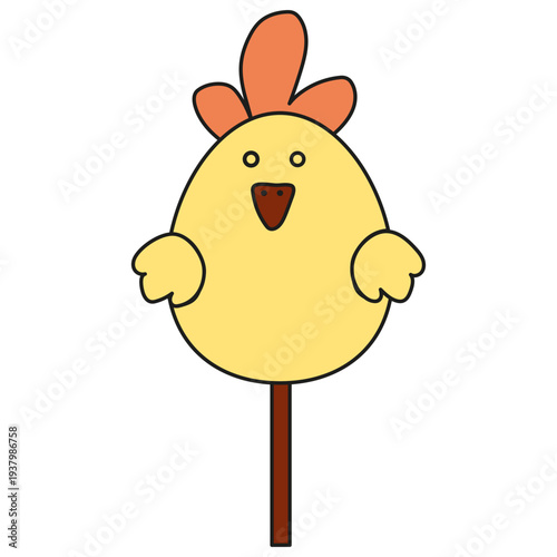 Easter chicken candy on the stick color icon. Cartoon sweet food pictogram