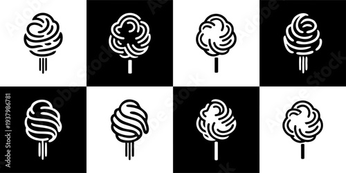 Icon Set Vector of 8 Sweet Cotton Candy Treats