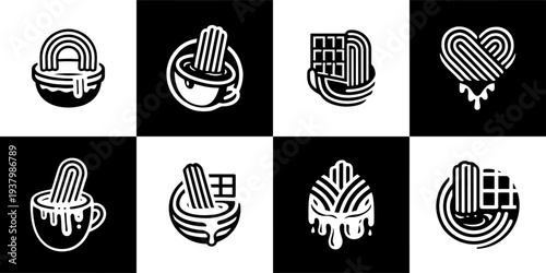 Icon Set Vector of 8 Sweet Churros With Chocolate Sauce