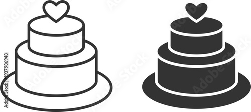 Two Wedding Cake Icons One Outline and One Solid Black illustration