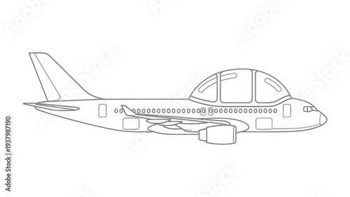 Fantasy Airplane Illustration: A whimsical drawing of a jet plane with a unique bubble cockpit soars through the air, sparking imagination and adventure.