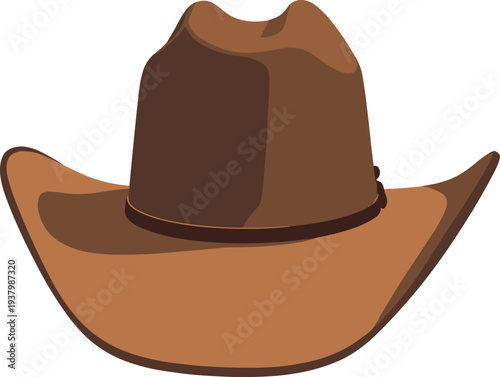 Brown cowboy hat illustration isolated on white background, classic western headwear accessory symbolizing ranch culture, country fashion, rodeo style, and American Wild West heritage