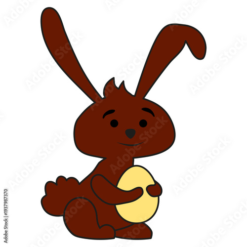 Easter bunny chocolate bunny with egg color icon. Cartoon sweet food pictogram