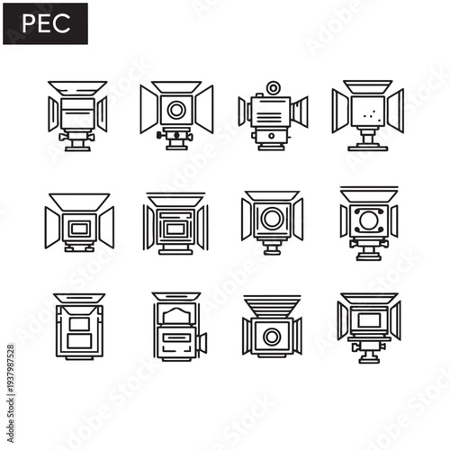 Collection of Studio Lighting Equipment Icons Vector Art