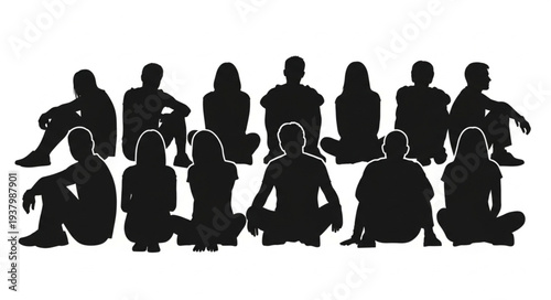 Group of People Silhouettes Meditation.