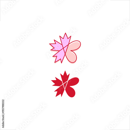charming vector logo features a unique interlocking design that merges the iconic silhouette of a maple leaf with a soft heart shape. This fusion symbolizes a deep passion for nature, environmental  