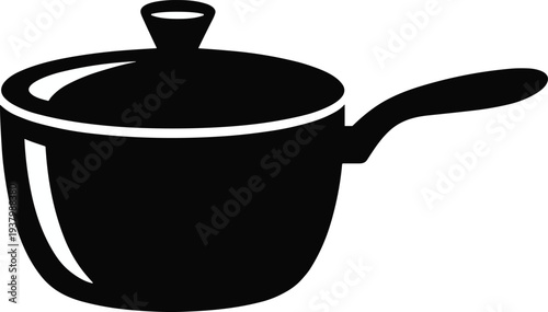 Cooking pot black and white vector on white background.