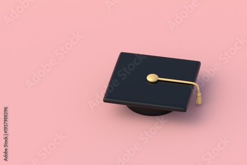 Student hat on beige background. Graduation cap. Copy space. 3d render