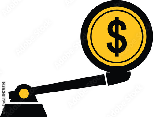 Scale balance with gold coin and dollar sign weighing money