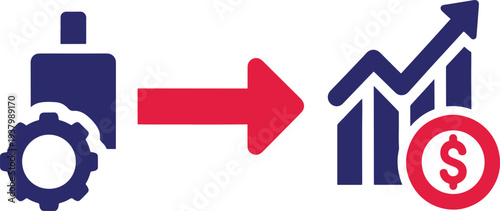 Industrial production workflow leading to financial growth graph