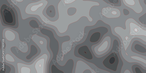 Abstract contour map in shades of grey with red outlines