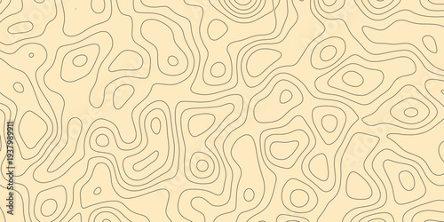 Abstract topographic map pattern with black contour lines on beige