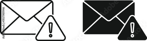 email alert warning icon set important message notification envelope exclamation attention urgent spam alert black white vector illustration
