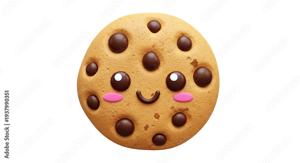 Fototapeta premium Cute Chocolate Chip Cookie Character with Happy Face