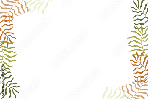 Minimalist botanical frame with hand drawn autumn leaves and branches on white background.