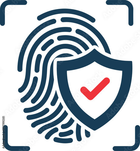 Fingerprint with shield and checkmark symbolizing secure biometric authentication