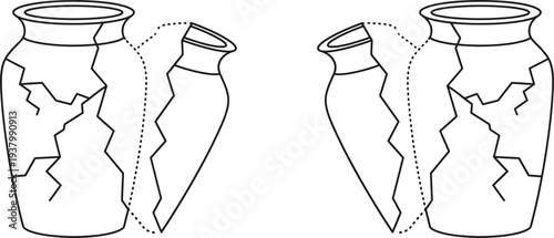 Broken ceramic vase repair concept cracked pottery restoration vector illustration damaged jar fix design