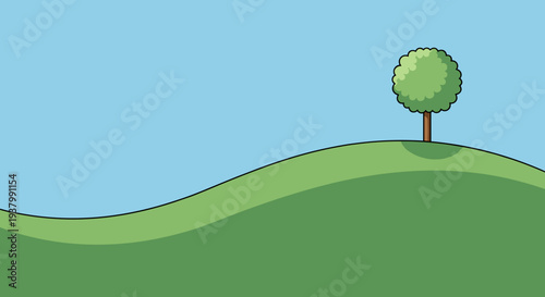 Single Tree on Green Hilltop.
