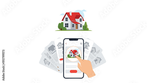 Mobile real estate application allows users to browse house listings and select properties for purchase or rental.