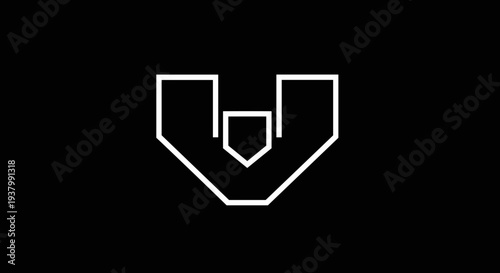 White Shield Icon on Black Background.