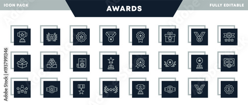 Trophy Medal and Award Badge Outline Icons Pack for Website, Applications and UI Interfaces