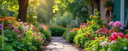 A charming, compact urban garden bursting with colorful flowers and lush greenery, perfect for a small apartment or balcony Ideal for beginner gardeners , flowers, hobby, relaxing