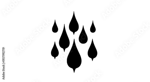 Droplets set with black teardrop shapes and varying sizes featuring teardrops, water, liquid with rain and