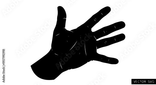 Hand silhouette with fingers extended and scratches featuring gesture, palm, black with white and vector elements for