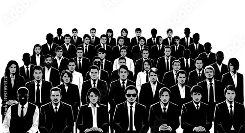 Large Group Business Professionals Sitting Standing.