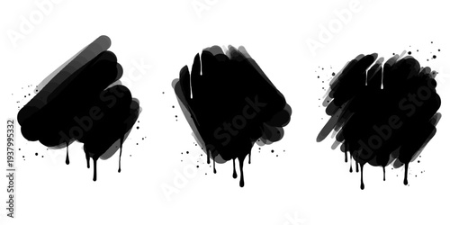 Abstract background on set. spray paint graffiti banners and ink splashes, ink blots. Spray Paint Vector Element isolated on White Background. vector illustration