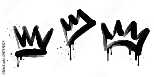 collection of Spray painted graffiti crown sign in black over white. Crown drip symbol. isolated on white background. vector illustration