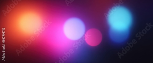 Vibrant blurred neon light overlay with soft pastel glow and textured vintage film on dark backdrop