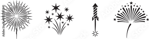 Fireworks explosions in the night sky with various patterns and shapes