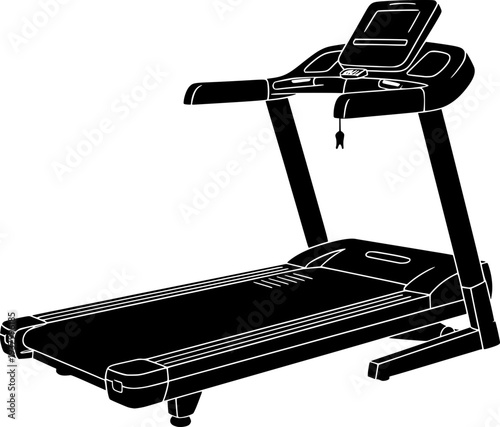 Professional electric treadmill silhouette for home or gym. Vector illustration of a running machine for cardio training, weight loss, and fitness exercise. Modern workout equipment icon