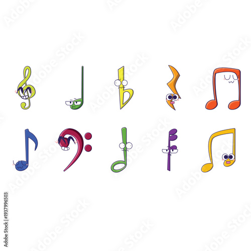 Playful Cartoon Style Musical Note Character Design with Funny Expression