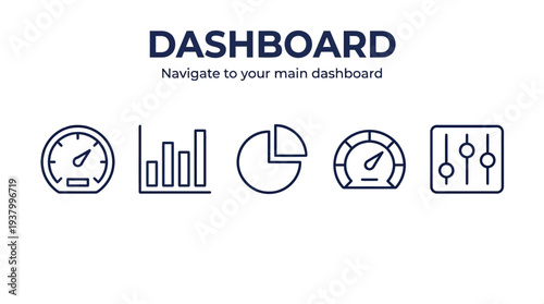 Dashboard icons for navigation and data analysis And Website Home Page.