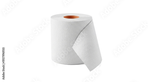 Foto a roll of white textured toilet paper with a brown cardboard core, studio isolated on black