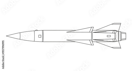 Line Drawing of a Rocket Ship.