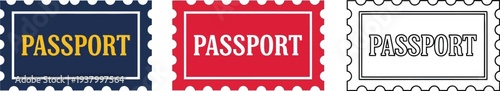 Passport stamps are distinct graphic icons representing international travel documentation and global identity for various.