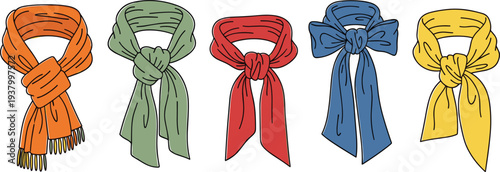  Colorful scarf collection fashion neck accessories winter clothing vector illustration stylish warm textile design set