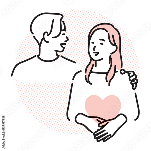 シンプル　イラスト　赤ちゃんを授かった夫婦 妊娠を喜ぶカップルのイメージ ベクターイラスト