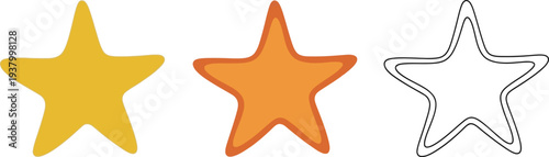 Three star shapes are shown in different visual styles including solid yellow, solid orange, and a simple outline drawing.