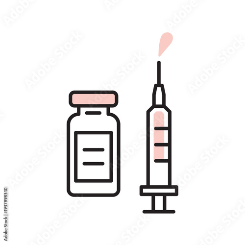 シンプル　イラスト　排卵誘発剤と注射器 不妊治療の医療イメージ ベクターイラスト