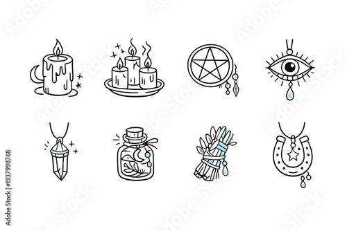 Collection of mystical and occult symbols for witchcraft and magic