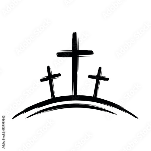 Easter sunday crosses on a hill symbolizing resurrection and hope